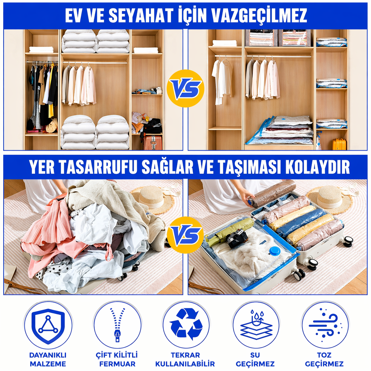 Travelly Vakumlu Valiz Torbası Seti
