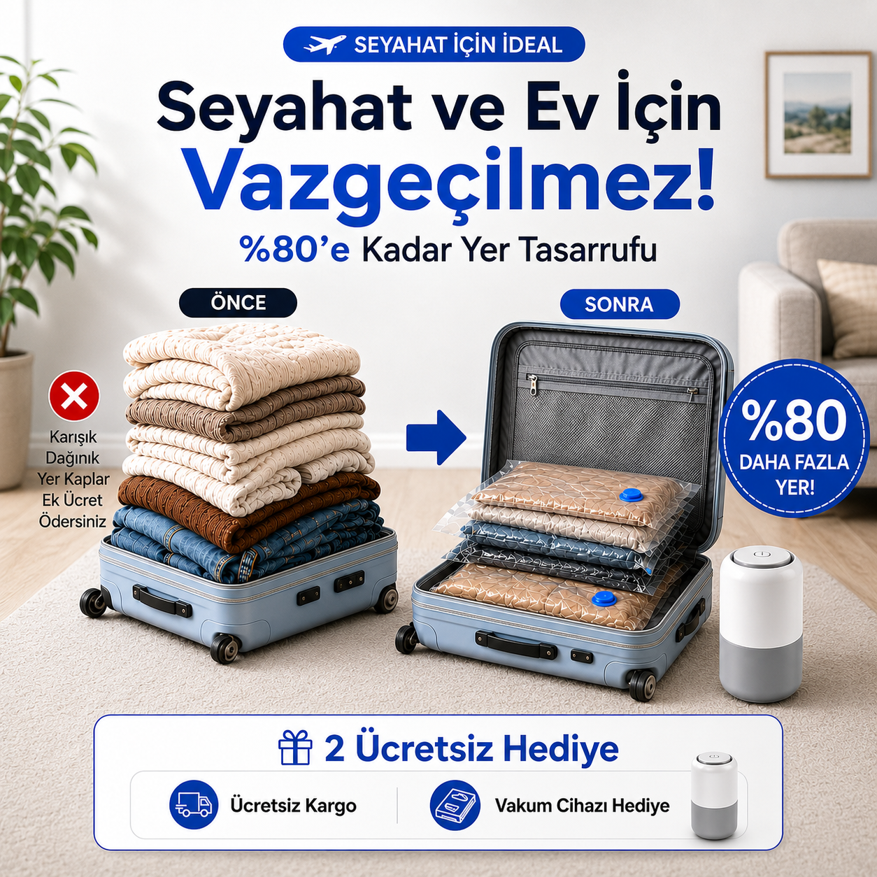 Travelly Vakumlu Valiz Torbası Seti