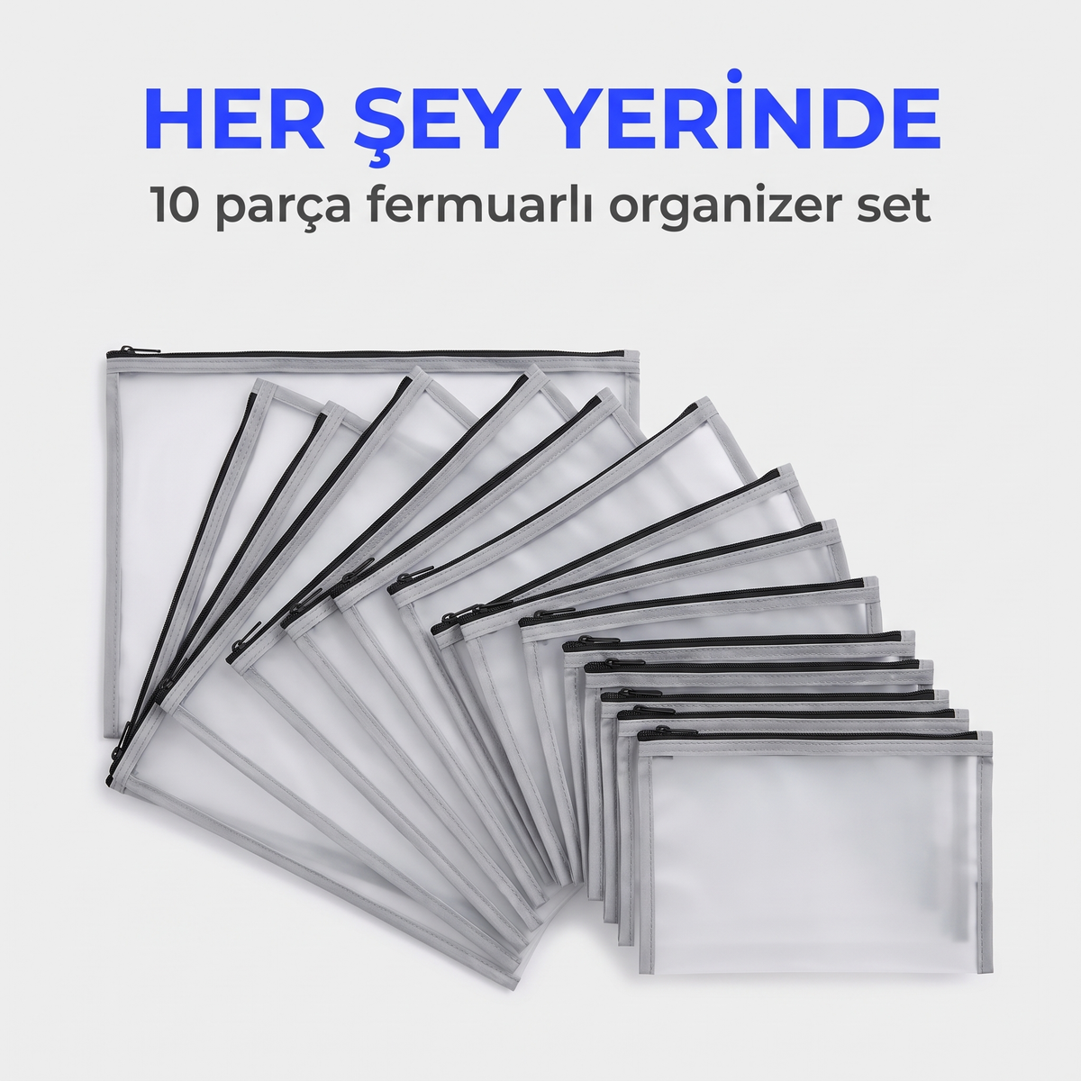 Travelly 10 parça fermuarlı seyahat organizer seti
