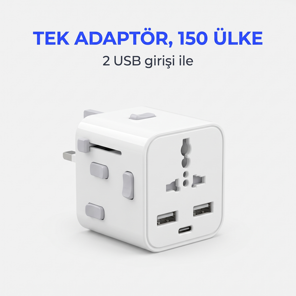 Travelly Üniversal Seyahat Adaptörü | 150+ Ülke Uyumlu
