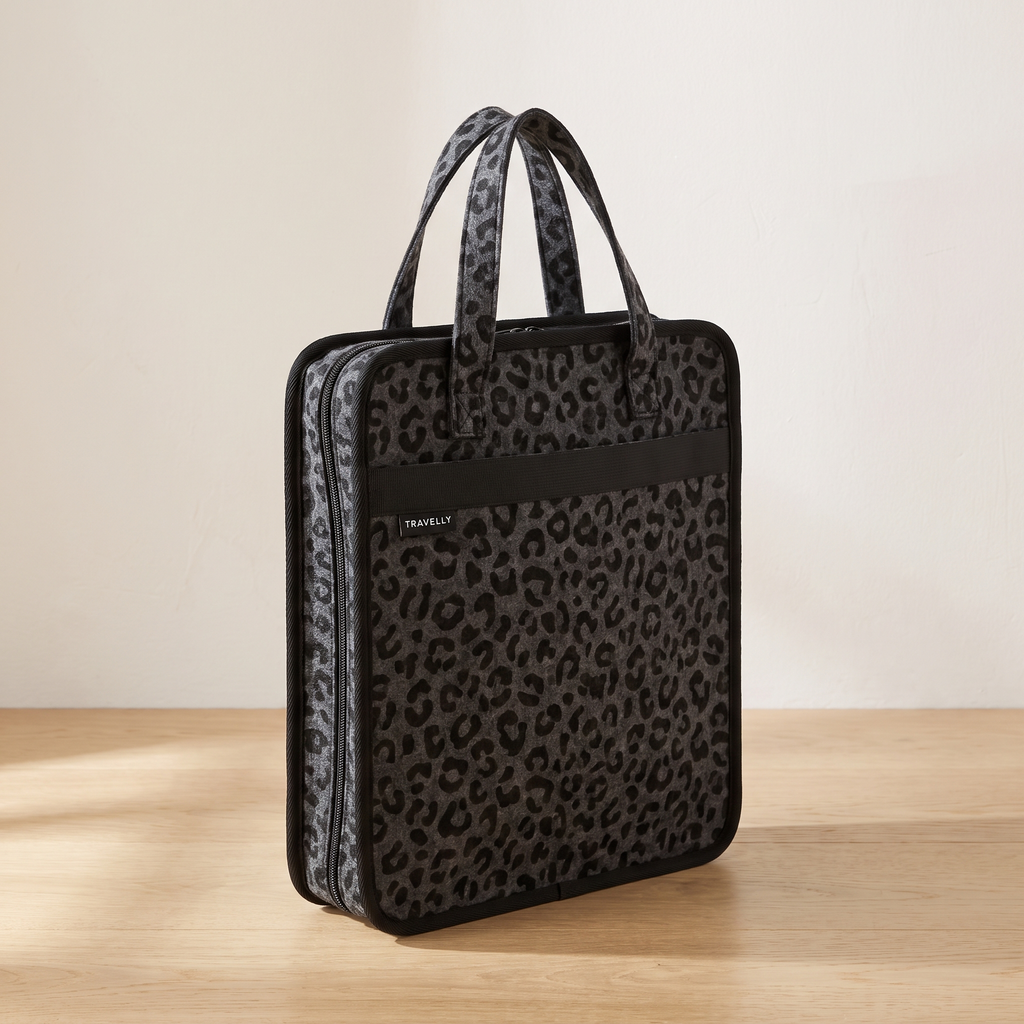 Travelly 6 bölmeli ayakkabı hurcu, leopar desenli keçe